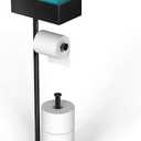 CISILY Black Toilet Paper Holder Stand with Storage Shelf, Free Standing Toilet Paper Roll Holders, Bathroom Toliet Tissue Holder Accessories Essentials (With Wipe Box)