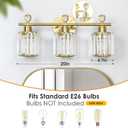 3-Light Gold Bathroom Light Fixtures,Modern Bathroom Vanity Lights Fixture with Clear Crystal Glass Shade, Modern Crystal 3 Lights Wall Sconce for Mirror Bedroom Living Room