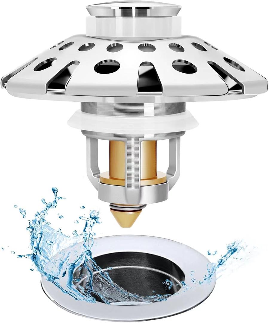 Bathroom Sink Stopper, Sink Hair Catcher, Bathroom Sink Drain Strainer Pop Up Drain Cover Plug, Universal for 1.1 to 1.65in Sink Drain Hole