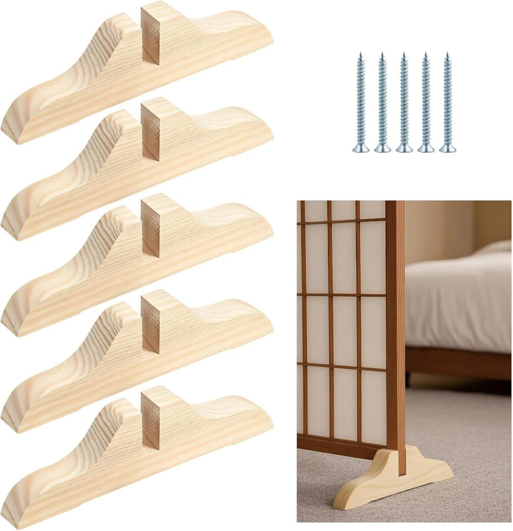 5 Pcs Folding Room Divider Stands, Wooden Privacy Screen Holders, Office Partition Support Bases with Slots, Includes Nails for Easy Assembly, Ideal for Home, Office (Wood)