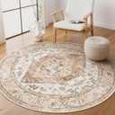 Lahome Boho Round Rug - 3Ft Washable Area Rug, Non-Slip Small Bathroom Rug, Lightweight Bedroom Throw, Oriental Distressed Print Carpet for Entryway, Sofa, Nursery, Kids Room Adelyn (Taupe)