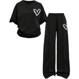 SOLY HUX Girl's Sweatsuit Short Sleeve T Shirts and Sweatpants Streetwear Summer Clothes 2 Piece, 8Y
