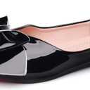 Flats Shoes Women Comfortable Leather Pointed Toe Flats Bow Dress Shoes Memory Foam Insole Slip on Work Flat for Women (11, Black)