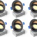 Ensenior 6 Pack 4 inch 5CCT LED Gimbal Led Recessed Light with Junction Box, 360+90 Adjustable Directional Lighting, Dimmable, CRI90+, 2700K/3000K/3500K/4000K/5000K, 900LM, 10W=85W-ETL&FCC, Black
