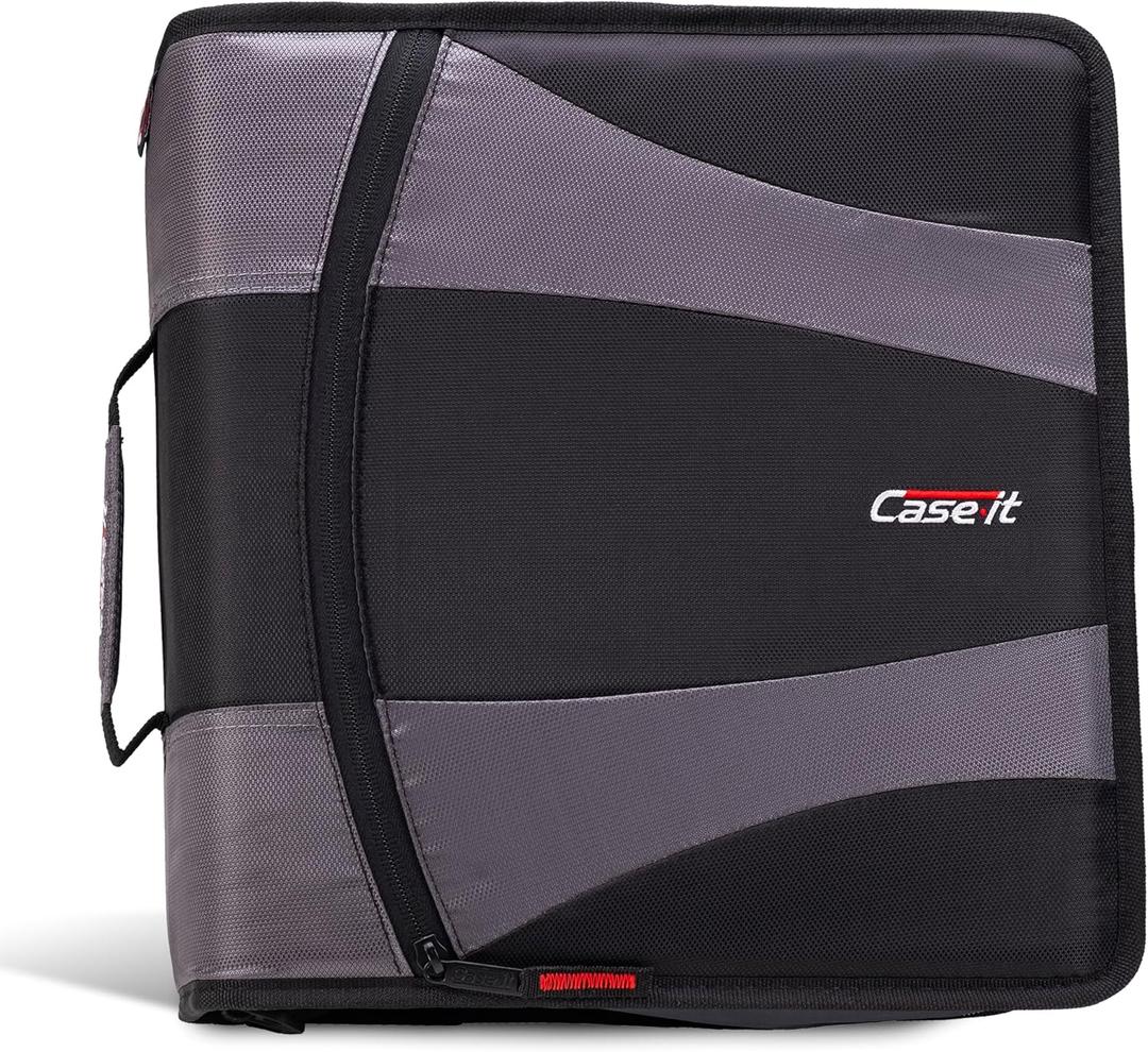 Case-it The Dual 2.0 2-in-1 Zipper Binder | Two 2-Inch D-Rings, 700 Sheet Capacity, 5-Subject Expanding File Folder, Multiple Pockets & Storage Organizer, Shoulder Strap | Dual-301 Black