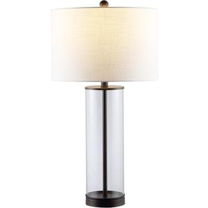 JONATHAN Y Collins Glass Table Lamp 29.25", Oil Rubbed Bronze/Clear
Nightstand, Modern Minimalist Light, White Linen Drum Shade, Rotary Switch, Metal Base, UL Listed, LED Bulb Included