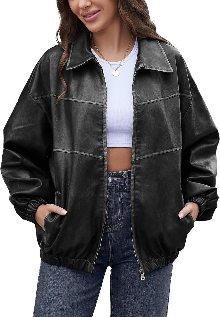 Bakyarder Womens Oversized Y2K Faux Leather Jackets Vintage Plus Size Fashion Motorcycle Coats Fall Fashion Outfits 2025, Small