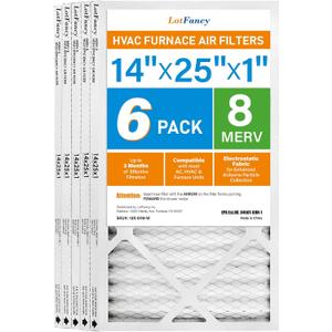LotFancy 14x25x1 Air Filter MERV 8 6-Pack, Actual Size: 13.75"x24.75"x0.75", Electrostatic Pleated Furnace & AC Filter, Captures Dust, Pet Hair, Pollen