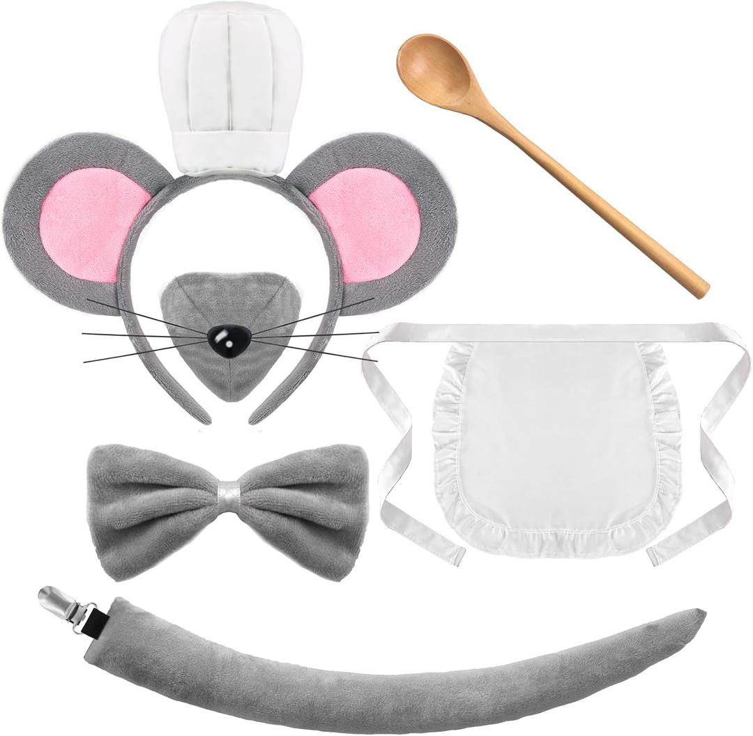 Halloween Cat Women's Costume Accessories Ear Headband Bell Collar Claw Gloves Face Jewel Tail Adult Outfit for Cosplay (Grey)