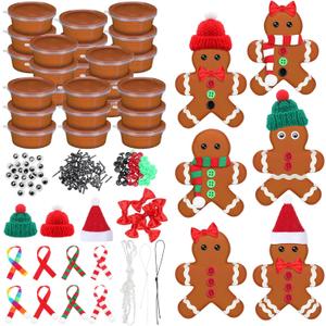 Shappy 24 Pack Christmas Gingerbread DIY Craft 255 Pcs Build Gingerbread Craft Kit Christmas Decoration Air Dry Modeling Clay for Winter Party DIY Gift Indoor Outdoor Holiday Decoration