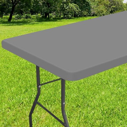 Smiry Rectangle Tablecloth, Elastic Fitted Flannel Backed Vinyl Tablecloths for 4ft Folding Tables, Waterproof Wipeable Table Covers for Indoor, Outdoor, Picnic and Camping (Gery, 24"x48")