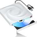External CD/DVD Drive for Laptop CD Burner External DVD Drive, CD ROM DVD Player Portable CD Reader for Laptop PC, Compatible with Windows Linux Mac OS (White)