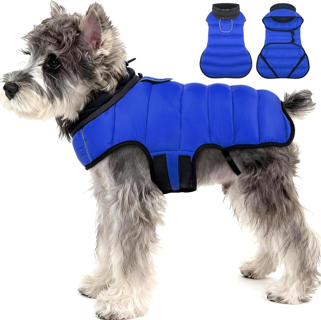 MIGOHI Lightweight Dog Coat, Windproof Dog Jacket, Puffer Jacket for Medium Dogs, Padded Vest with Reflective Strips, Warm Snow Vest in Cold Weather, Easy On Hook & Loop Belly, Blue, M (M(Neck:15"))