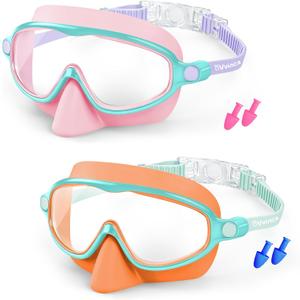 Vvinca 2 Pack Kids Swim Goggles with Nose Cover for 3-14, Wide View Anti-Fog UV Protection Swimming Mask for Boys Girls