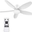 42 Inch Ceiling Fan with Lights and Remote Control, Quiet Modern Low Profile Fan Light with 6 Speeds, Dimmable LED, Reversible Blades for Bedroom Living Room Indoor/Outdoor, White