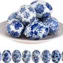 8 Pcs Blue and White Chinoiserie Easter Eggs Handpainted Ceramic Eggs for Easter Tree, Tiered Tray, Basket Filler & Farmhouse Spring Party Decor