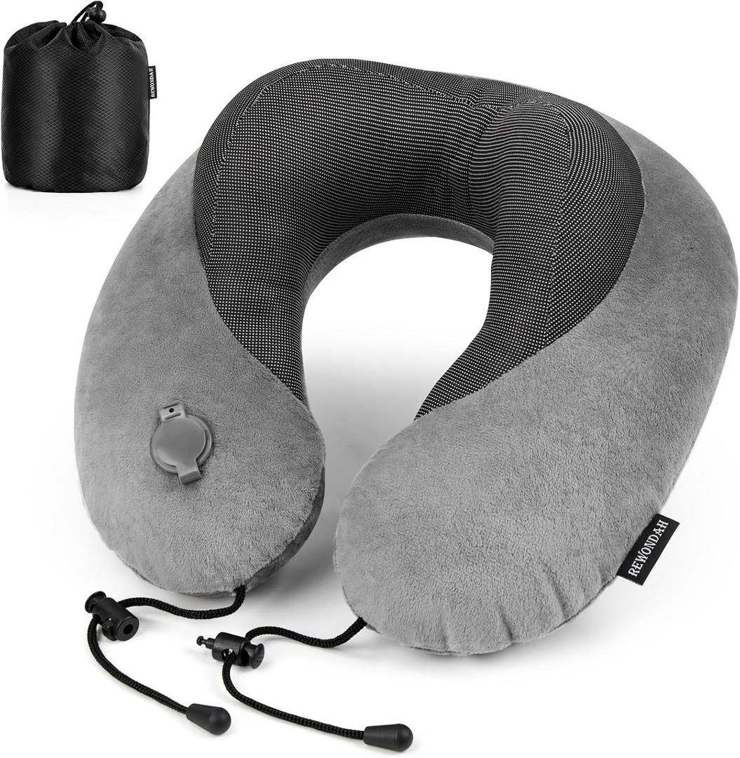 Rewondah Inflatable Neck Pillow  Comfortable Inflatable Travel Neck Pillow for Airplanes, Trains, Cars, Blow up Neck Pillows for Air Travel, Portable & Washable, Perfect for Long Journeys