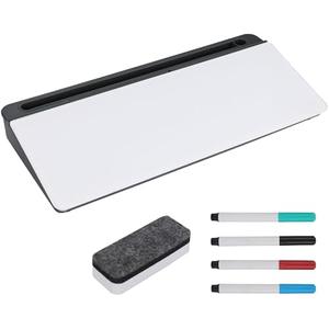 IRSTBL - Glass Desktop Whiteboard with Storage – Includes 4 Dry Erase Markers & Eraser – Slanted Writing Surface for Office, Desk, Home, School, Classroom Use
