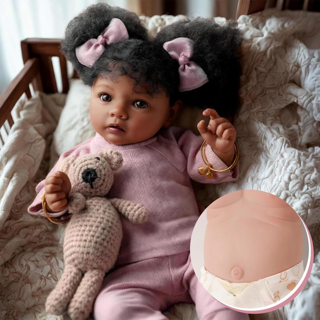 BABESIDE Lifelike Reborn Baby Dolls Daisy Black Girl- 20 Inch Soft Vinyl Body Realistic-Newborn Handmade Real Life Baby Dolls with Clothes and Toy Gift for Kids Age 3+