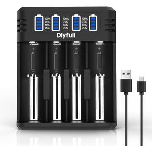 Dlyfull 18650 Battery Charger, Fast Universal Charger for 3.7V Li-ion IMR INR ICR 21700 10340 17335 17670 18500 18700 20700 26650 and 1.2V Ni-MH/CD AAAA AAA AA A C SC Rechargeable Batteries (4 Bay)