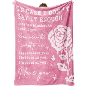 Afterprints Valentine's Day Romantic Gifts for Her, Girlfriend, Wife, I Love You Blanket, Anniversary, Birthday Gifts for Women, Soft Throw Blankets with Rose Print 50 x 60''