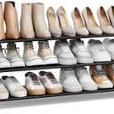 SONGMICS 3-Tier Shoe Rack, Shoe Storage for Hallway Closet, Slim and Space-Saving, Metal Frame, Non-Woven Fabric Shelves, Black ULSH053B01