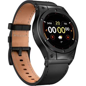 MioHHR Leather Watch Bands with Stainless Steel Case Compatible with Google Pixel Watch 3 45mm,Genuine Leather Replacement Bands for Google Pixel Watch Women Men,Black