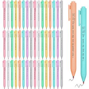 Cholemy 50 Pcs Bible Verse Pens Christian Gifts Bulk, Christian Pens for Women Inspirational Quotes Writing Tool Retractable Black Ink Religious Ballpoint for Women Men School Office(Pastel)