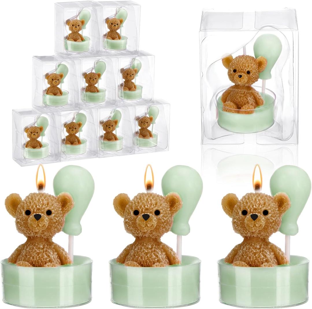 MTLEE 20 Set Bear Baby Shower Candles Favors for Guests, Soy Wax Bear with Balloon Shaped Candles Bulk for Boys Girls Gender Reveal Baby Shower Party Return Gifts(Sage Green)
