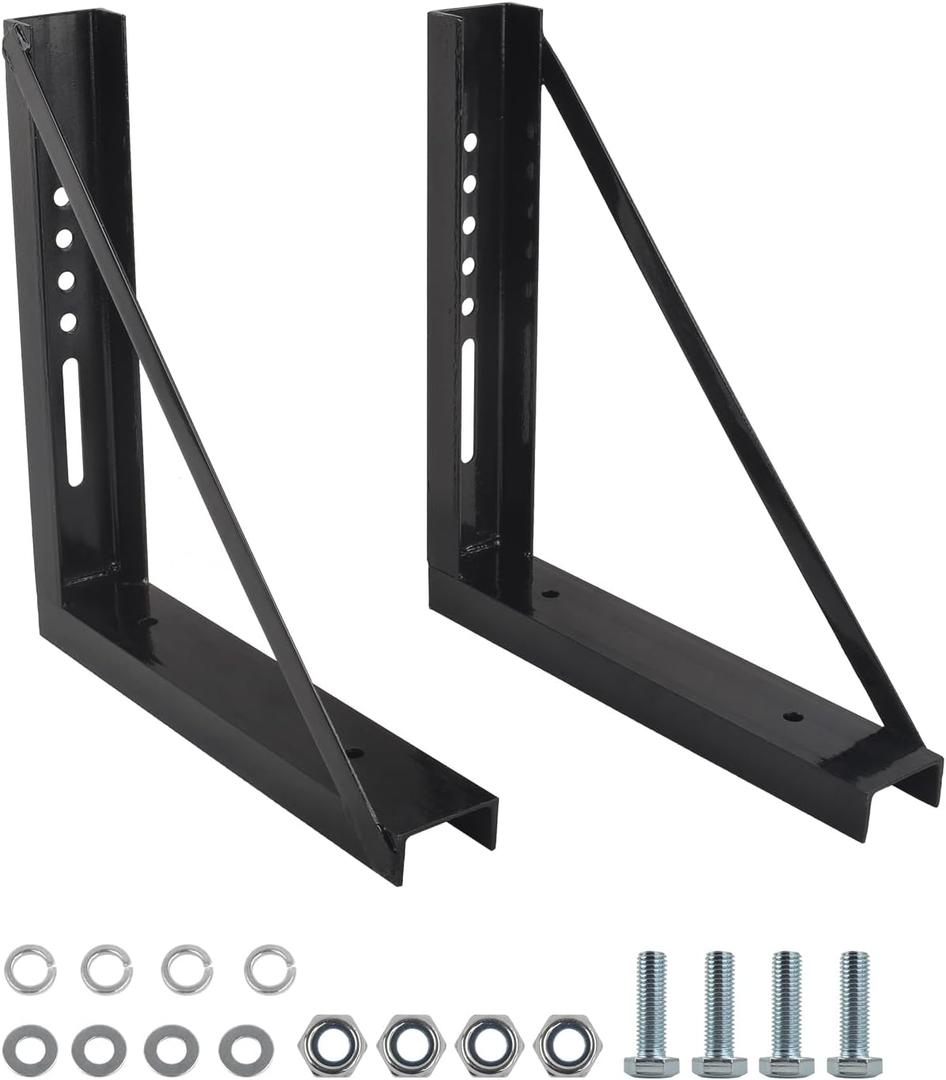 2 PCS 18 x 18 Inch Black Welded Structural Steel Mounting Brackets for Truck Trailer Underbody Tool Boxes with Screws Spacers and Sleeves