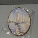 Jinhaichen Vintage Sailboat Painting Print Oval Wall Art Framed, Antique Lake House Seascape Oval Wall Decor, Nautical Hanging Canvas Prints for Bedroom Living Room Decoration, 8.6x11.4 Inch