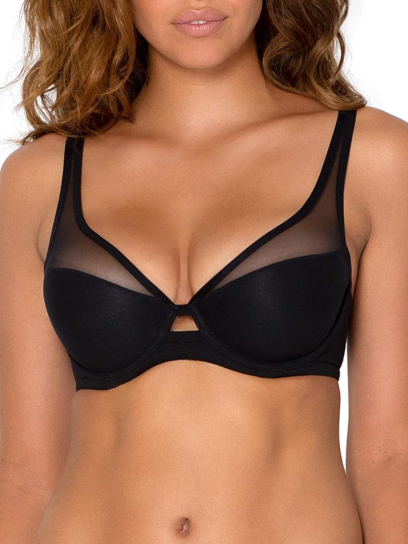 Smart & Sexy Women's Plunge Bra  Mesh Design for Alluring Lift and Comfort (34D, Black Hue (Mesh))