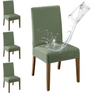 MOSAYT 100% Waterproof Dining Room Chair Covers Set of 4, Super Fit Stretch Jacquard Parson Chairs Slipcovers Removable Washable Chair Seat Protectors for Home, Kitchen, Banquet (Green)
