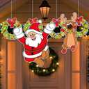 Outdoor Christmas Fence Decorations Light Up Xmas Fence Peeker Signs Decor Santa Claus Reindeer Wreath Yard Hanging Ornament with String Lights for Garden Lawn Fireplace Xmas Tree