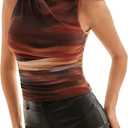 Women's Tie Dye Sleeveless Tank Top Ruched Mock Neck Slim Fit Shirt Tops, Size X-Small