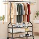 Heavy Duty Clothing Rack, Rolling Clothes Rack with 3 Shelves, Black