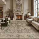 8x10 Washable Area Rug for Living Room Bedroom Brown Vintage Large Distressed Rustic Low Pile Carpet Non-Slip Soft Throw Rug for Indoor Dining Room