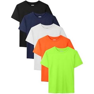 QWE 5 Pack Boys Shirts Youth Dry Fit Shirts Athletic Short Sleeve T Shirts Boys' Activewear Tops for Youth Teens 14-16 Years