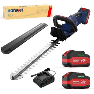 NANWEI 20V Cordless Hedge Trimmer, 2x4.0Ah Batteries & Charger, Brushless Motor, 20-Inch Dual-Action Blade, 3/4-Inch Cut Capacity, 2-Speed Lightweight Hedge Cutter Pruning Shears for Garden Yard