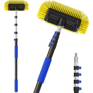 Buyplus 26FT Reach Car Wash Brush with Long Handle, 12-Inch Soft Bristle Head, Truck Wash Brush with 5-20FT Telescoping Pole, Car Washing Brush for Cleaning Car, SUV, RV, Boats, Solar Panels Blue