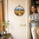 XBBMGG Farmhouse Scenery Sunflower Wall Art Decor, Rustic Cottagecore Flowers Round Wall Hanging Decor, Retro Floral Framed Canvas Prints for Living Room Bathroom Decorations,10x10inch