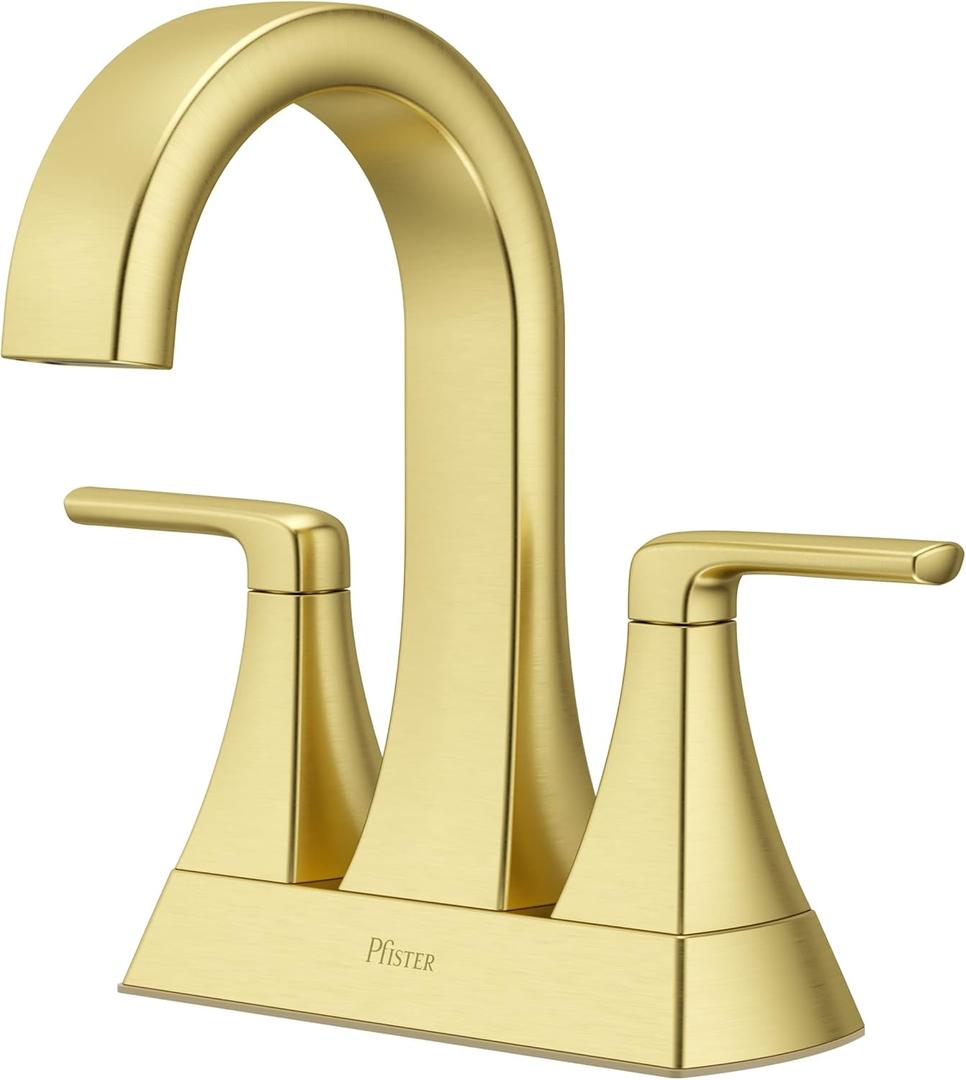 Pfister Bruxie Bathroom Sink Faucet, 4-Inch Centerset, 2-Handle, 3-Hole, NSF Certified, Brushed Gold Finish, LF048BIEBG Pfister Bruxie Bathroom Sink Faucet, 4-Inch Centerset, 2-Handle, 3-Hole, NSF Certified, Brushed Gold Finish, LF048BIEBG