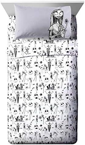 Jay Franco Kids Sheet Set with Fitted, Flat Sheets & Pillow Cover - Ultra-Soft Bedding with Pillowcase for Room Decor, White - Nightmare Before Christmas, 4 Piece Full