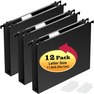 Extra Capacity Plastic Hanging File Folders,  Reinforced Hang Folder,Heavy Duty 1 Inch Expansion,Filing Cabinet Folders Letter Size for Bulk Files/Medical Charts (No Sealed, Black) (Blackno Sealed)