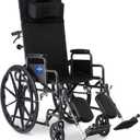 Medline Reclining Wheelchair, Desk-Length Arms and Elevating Leg Rests, 20" x 18" Seat (W x D)