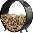 Round Heavy Duty Firewood Rack  Galvanized Wave-Shaped Steel with 4 Sturdy Legs  0.8mm Thick Black Coated  Indoor or Outdoor Wood Holder for Fireplace,Patio & Deck Fire Pit (3.3FT Diameter)