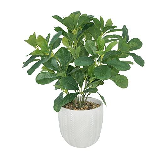 Hisow Artificial Potted Plant Leaves, 16.9" Artificial Shrubs Plants Arrangements Fake Eucalyptus Leaves with Vase Faux Greenery Leaf for Home Garden Table Centrepieces Indoor Décor