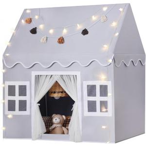 Kids Play Tent Indoor: Mat, Tassel Garland, Star Lights - Gray Girl Tent Playhouse for Boys Kids Toys for Boy Girl Birthday Gift, Small