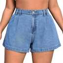 WDIRARA Women's Plus Size High Waist Pleated Wide Leg Jeans Denim Shorts with Pockets, Size: 5X-Large Plus