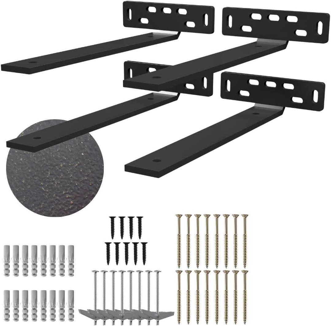 Hngsmart 4 x L Shelf Brackets (10.5"D x 5"W x 1 1/4"H) Heavy Duty Shelving Hardware, Suited for Rustic, Industrial, Farmhouse Decor, Floating Shelves Support , All Mouting Hardware Included-ANTIQUE